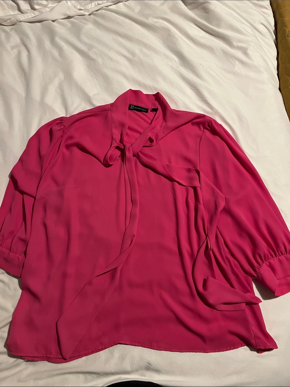 New York & Company Hot Pink Tie-Neck Blouse